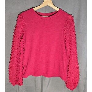 ​Maeve by Anthropologie Coquette Textured Puff Sleeve Top Magenta Pink XS